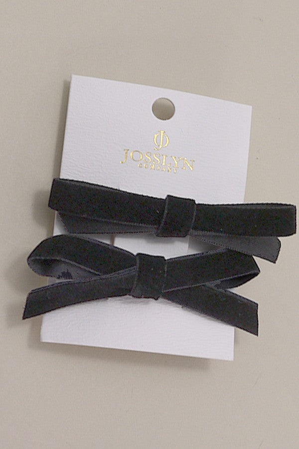 VELVET RIBBON BOW HAIR CLIPS PAIR 2PC SET | 40H745