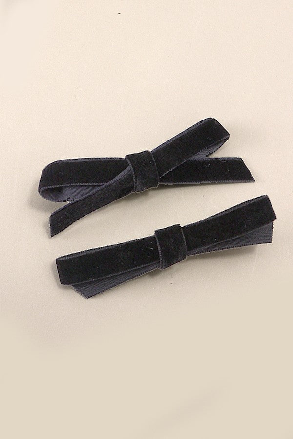 VELVET RIBBON BOW HAIR CLIPS PAIR 2PC SET | 40H745