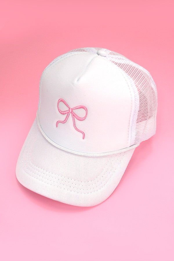 EMBROIDERY RIBBON BOW TRUCKER HAT CAP | 40HW718