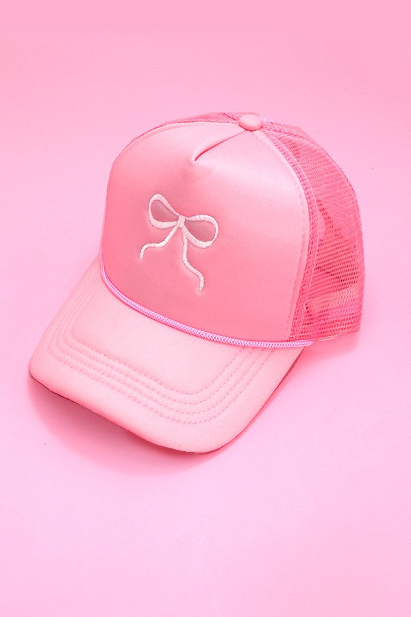 EMBROIDERY RIBBON BOW TRUCKER HAT CAP | 40HW718
