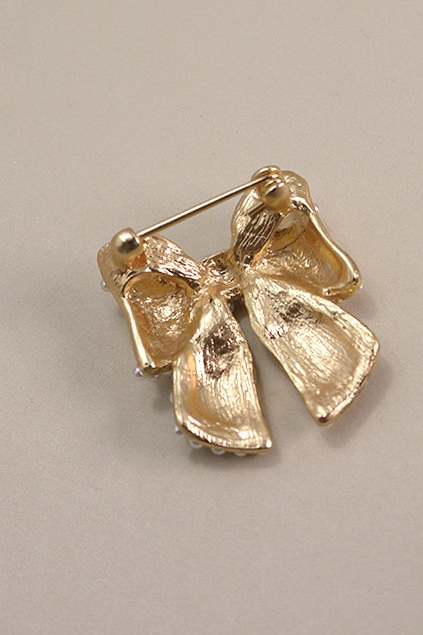 GOLD PEARL BOW RIBBON BOW KNOT BROOCH | 40BC303