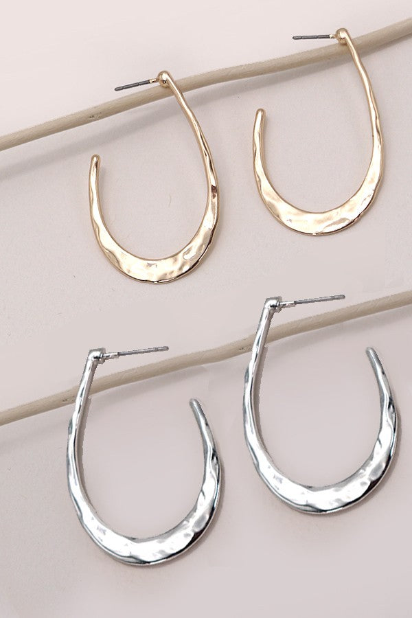 HAMMERED U SHAPE HOOP DROP EARRINGS | 80E2779