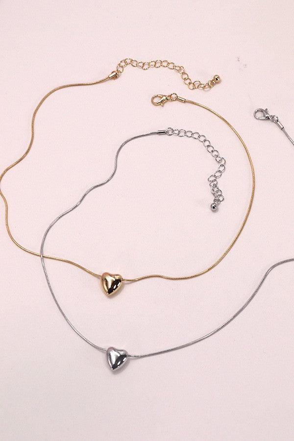 MINI PUFF HEART PENDANT SNAKE CHAIN NECKLACE | 80N503