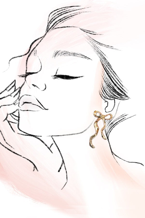 HAMMERED LONG BOW RIBBON DROP EARRINGS | 31E24407