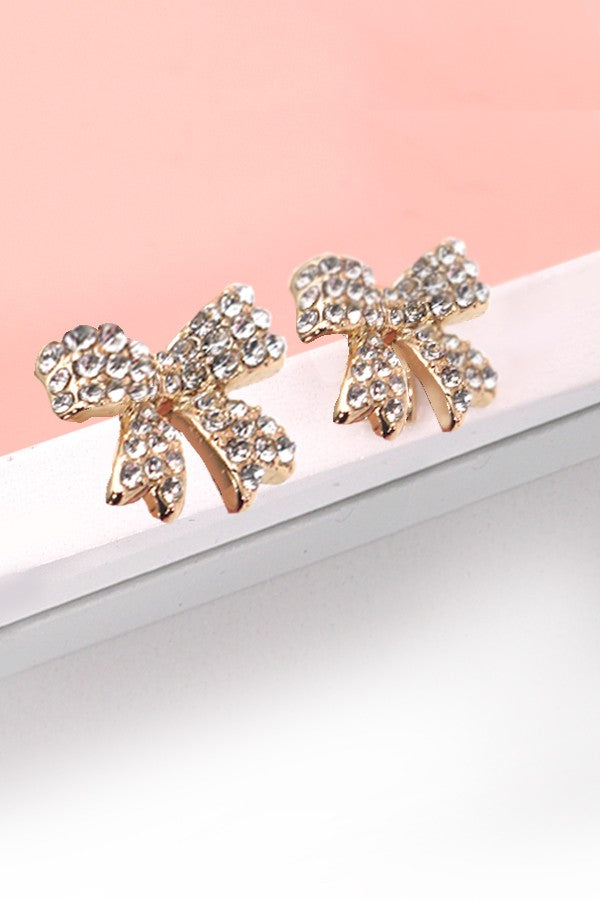 RHINESTONE BOW RIBBON STUD EARRINGS | 31E24435