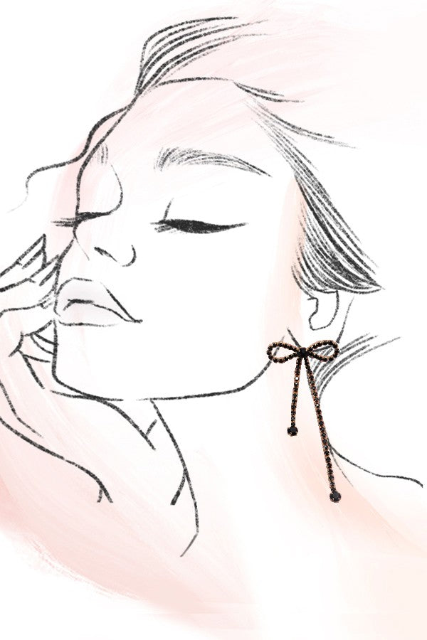 LONG DROP BLACK DIAMOND GLASS BOW EARRINGS | 31E24446