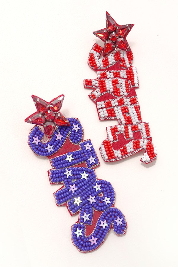 4TH OF JULY SEEDBEAD STARS STRIPE EARRINGS | 91E084137