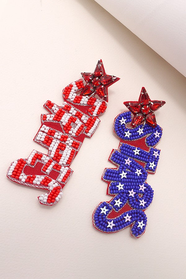 4TH OF JULY SEEDBEAD STARS STRIPE EARRINGS | 91E084137