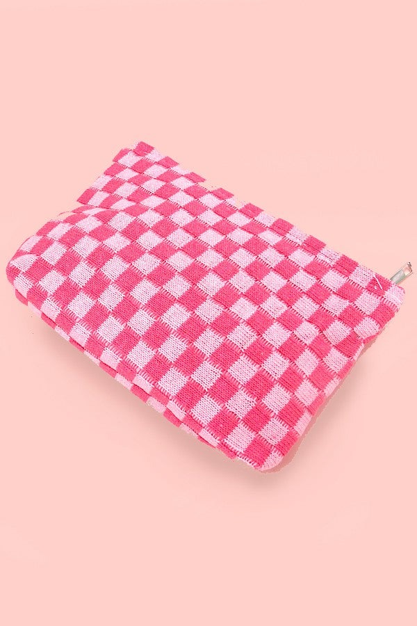 TRAVEL CHECKER COSMETIC MAKEUP POUCH CLUTCH BAG | 40P528