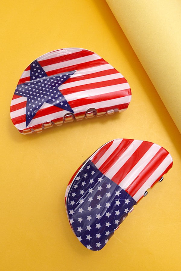 4TH OF JULY STAR USA FLAG HAIR CLAW CLIPS | 40H784