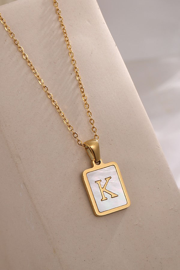 MOP INITIAL STAINLESS STEEL TARNISH FREE NECKLACE | 40NK314