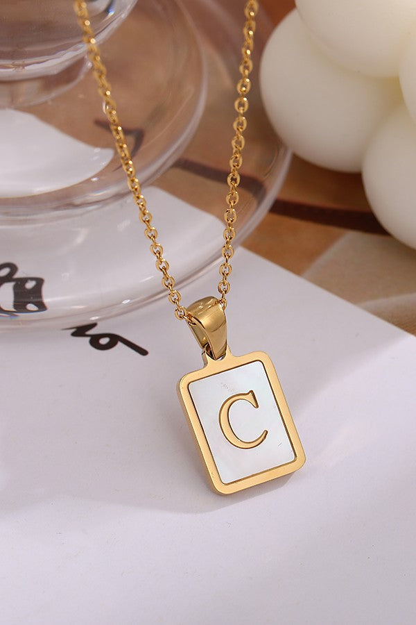 MOP INITIAL STAINLESS STEEL TARNISH FREE NECKLACE | 40NK314