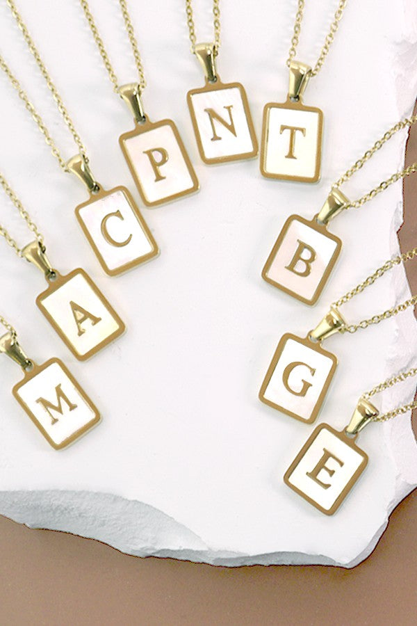 MOP INITIAL STAINLESS STEEL TARNISH FREE NECKLACE | 40NK314