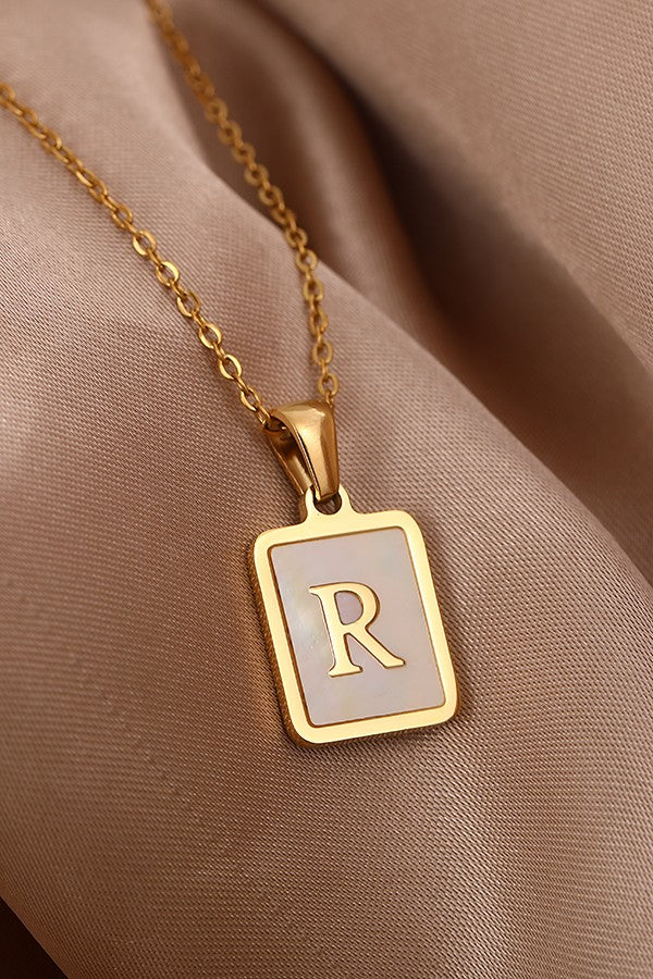 MOP INITIAL STAINLESS STEEL TARNISH FREE NECKLACE | 40NK314