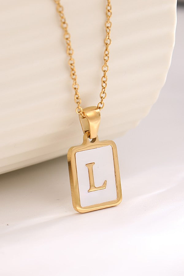 MOP INITIAL STAINLESS STEEL TARNISH FREE NECKLACE | 40NK314