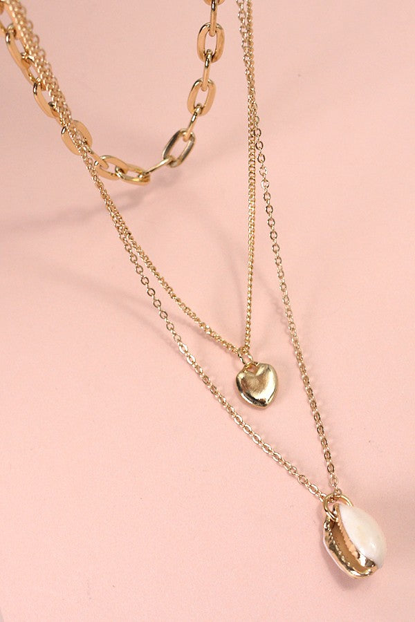 MULTI LAYER OCEAN PUKA HEART NECKALCE | 80N680