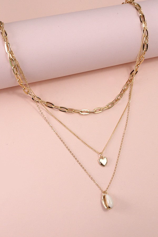 MULTI LAYER OCEAN PUKA HEART NECKALCE | 80N680