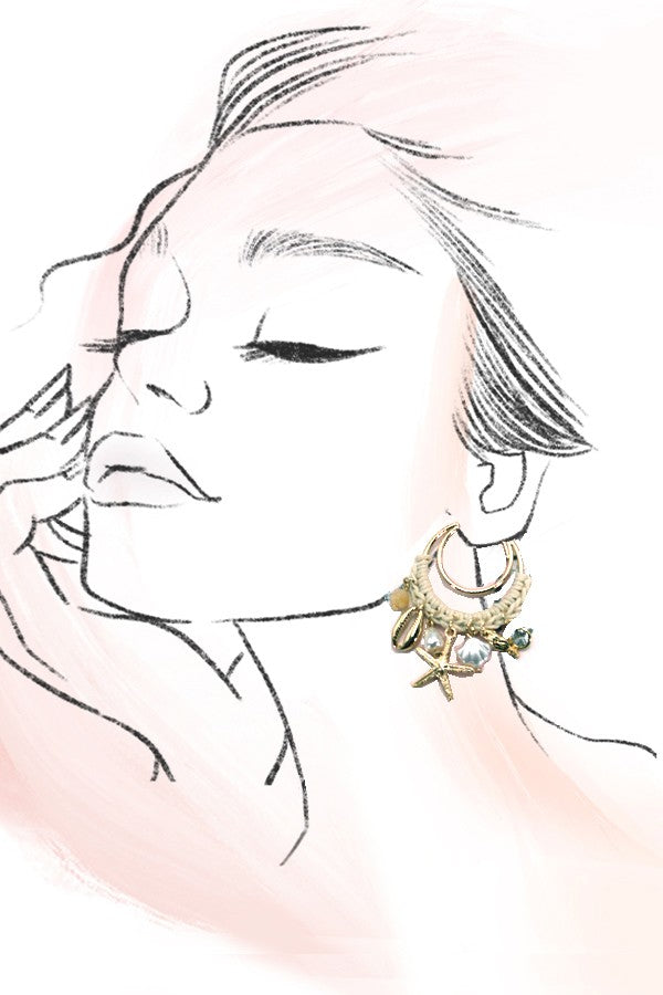 CROCHET SEASHELL PUKA PEARL CHARM DROP EARRINGS | 80E3523