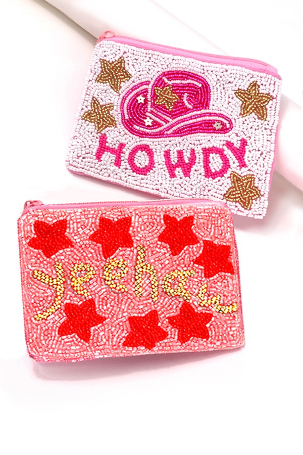 WESTERN COWGIRL HOWDY SEED BEAD COIN PURSE POUCH | 91CP630