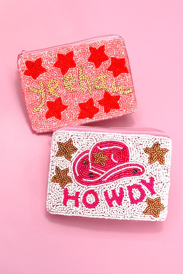 WESTERN COWGIRL HOWDY SEED BEAD COIN PURSE POUCH | 91CP630