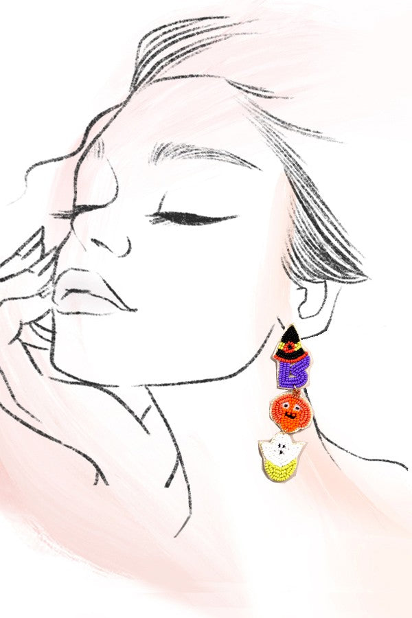 HOLLOWEEN BOO GHOST PUMPKIN BEADED DROP EARRINGS | 90E116201