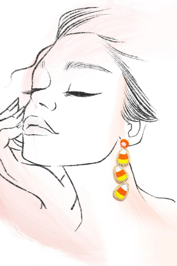 HOLLOWEEN CANDY CORN SEED BEAD DROP EARRINGS | 90E084618