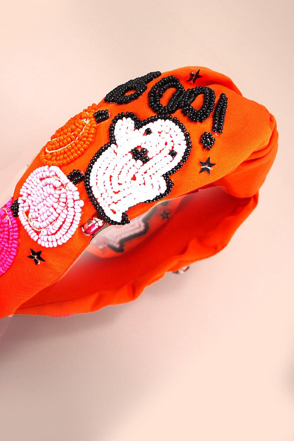 HOLLOWEEN BOO PUMPKIN BEADED HEADBAND HAIR BAND | 90HB5257