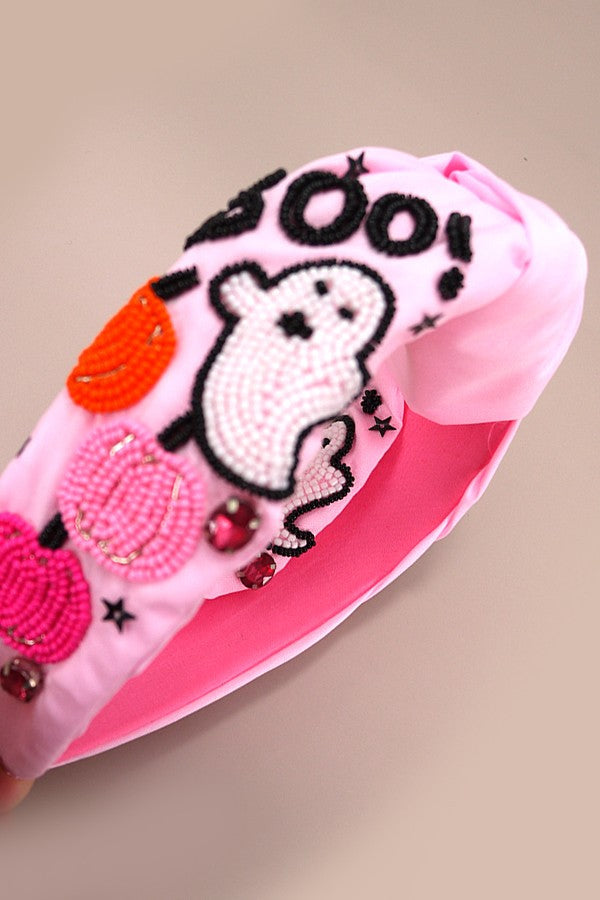 HOLLOWEEN BOO PUMPKIN BEADED HEADBAND HAIR BAND | 90HB5257