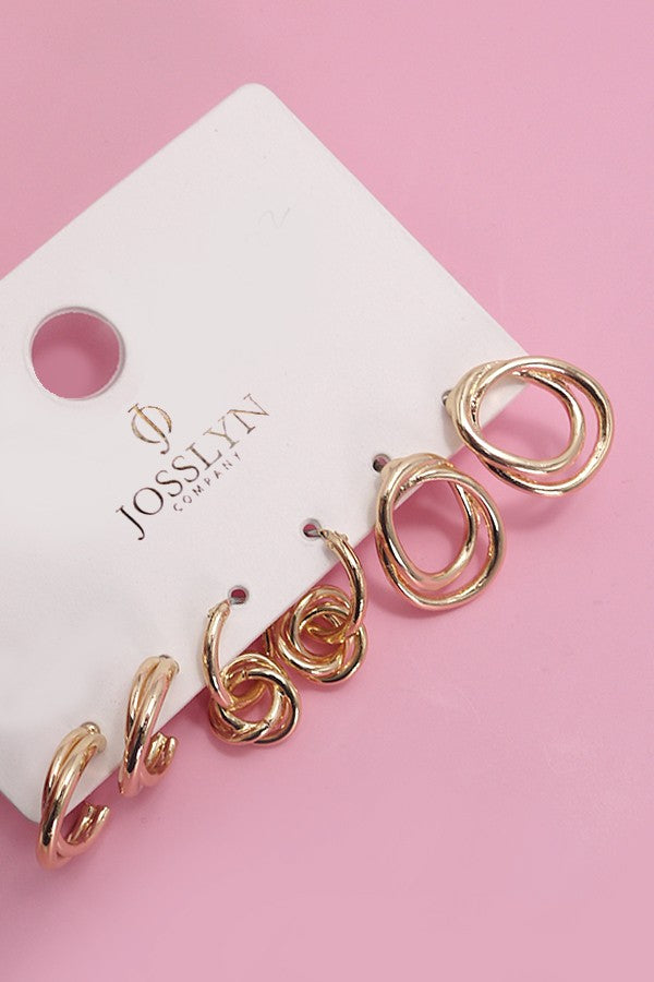 SWIRL TRIO HOOP HUGGIE STUD EARRINGS | 80E3731