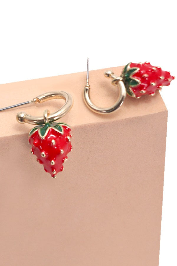 STRAWBERRY EPOXY MINI HOOP EARRINGS | 80E3790