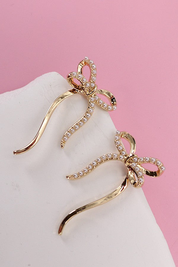 PEARL EMBELLISHED BOW STUD EARRINGS | 31E24742