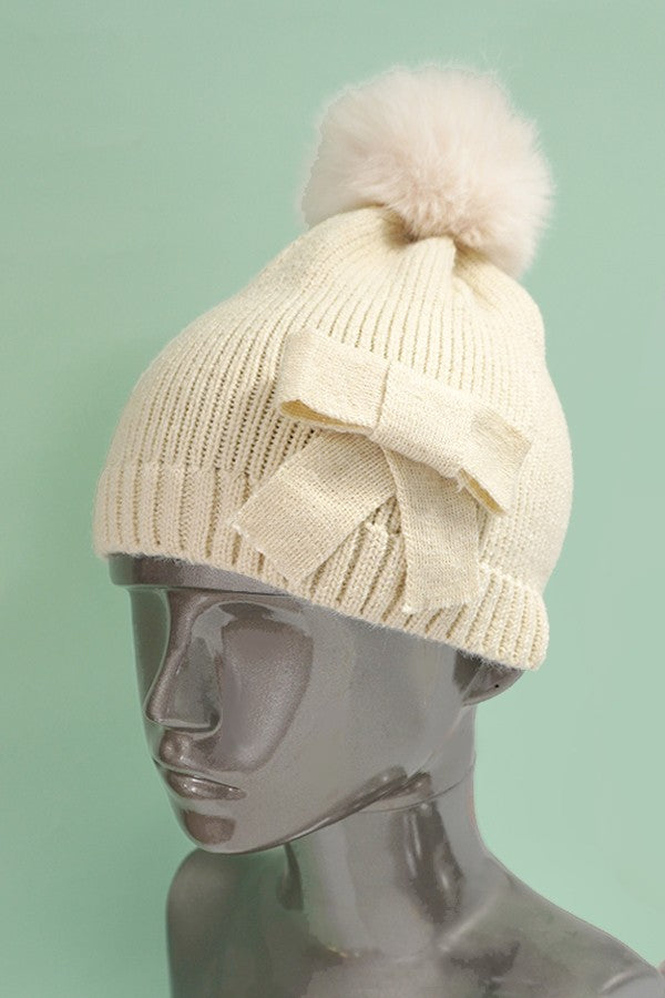 SOFT BOW POM POM BEANIE HAT | 40BN914