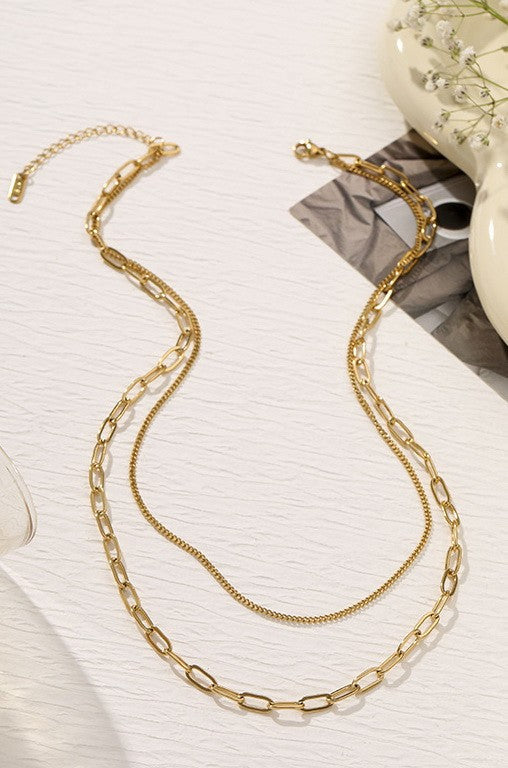 TITANIUM STEEL NON-TARNISH LAYERED CHAIN NECKLACE | 40NK331