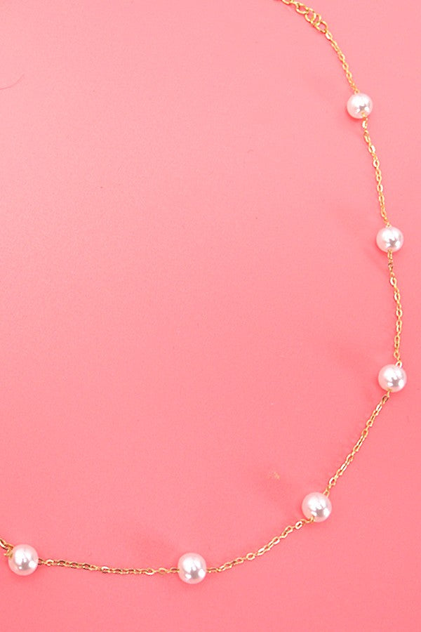 TITANIUM STEEL NON-TARNISH PEARL STATION NECKLACE | 40NK334