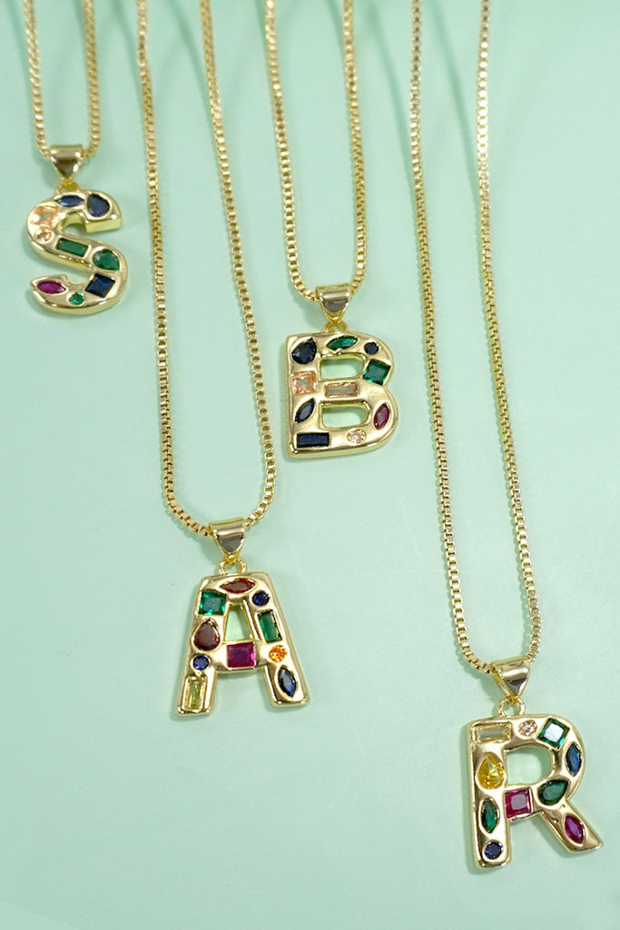 INITIAL MULTI COLOR RHINESTONE NECKLACE | 80N952