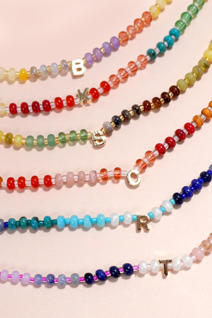 MINI INITIAL MULTI COLOR BEADED NECKLACE | 80N901