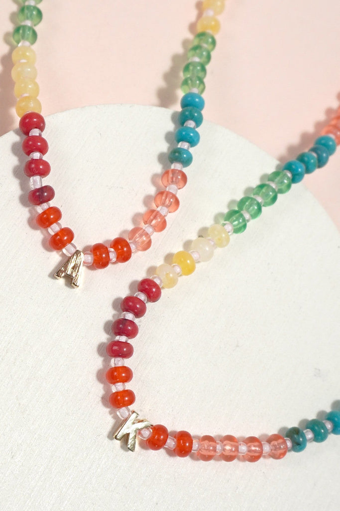 MINI INITIAL MULTI COLOR BEADED NECKLACE | 80N901
