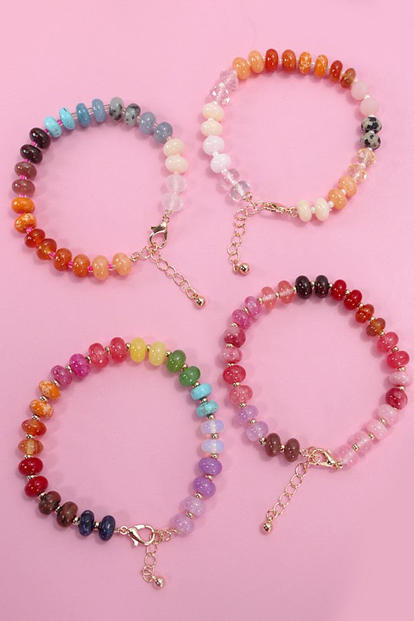 NATURAL AGATE GLASS SEMI PRECIOUS BEAD BRACELET | 80B230