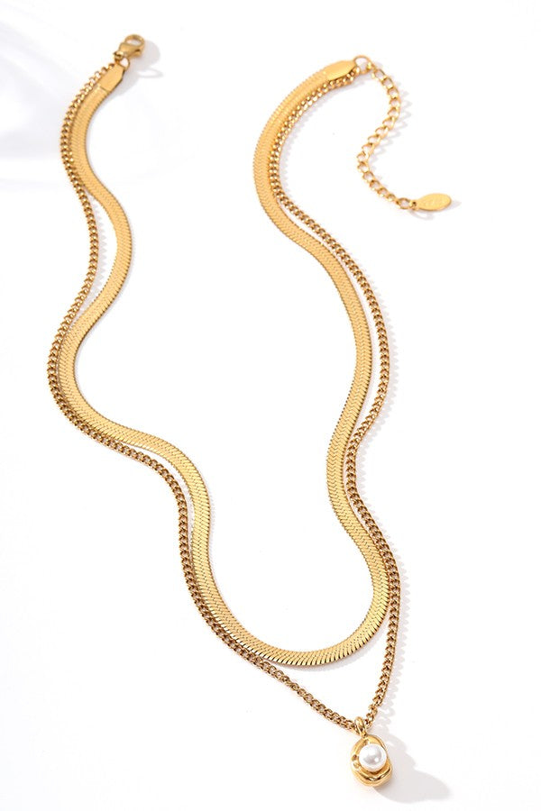 TITANIUM STEEL NON-TARNISH PEARL GOLD NECKLACE | 40NK341