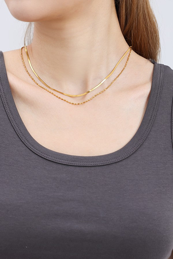 TITANIUM STEEL NON-TARNISH DOUBLE CHAIN NECKLACE | 40NK342