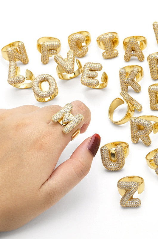 INITIAL MONOGRAM PAVE RHINESTONE BUBBLE RING | 40R101