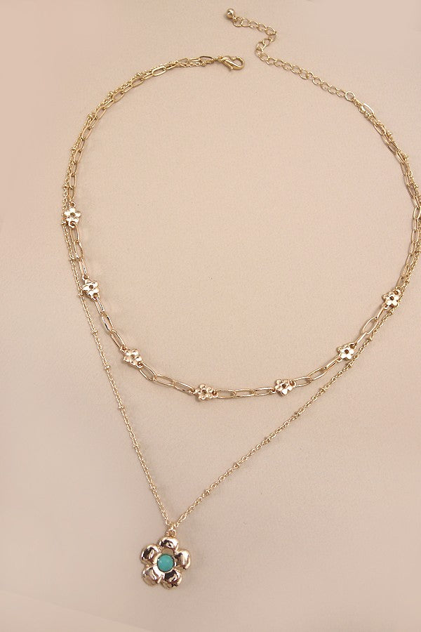 DOUBLE LAYER FLOWER PENDANT NECKLACE | 80N978