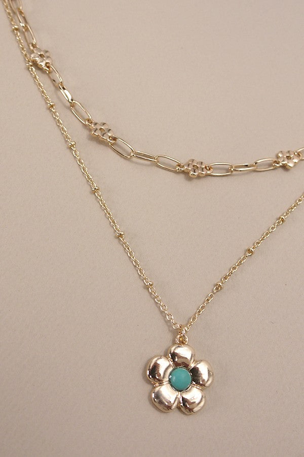 DOUBLE LAYER FLOWER PENDANT NECKLACE | 80N978