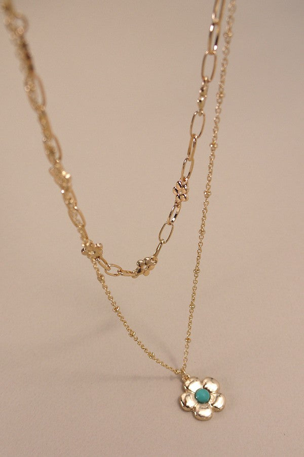 DOUBLE LAYER FLOWER PENDANT NECKLACE | 80N978