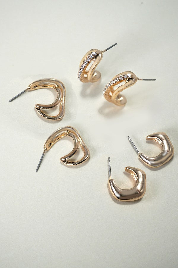 TRIO RHINESTONE HUGGIE HOOP EARRINGS SET OF 3 | 80E5383