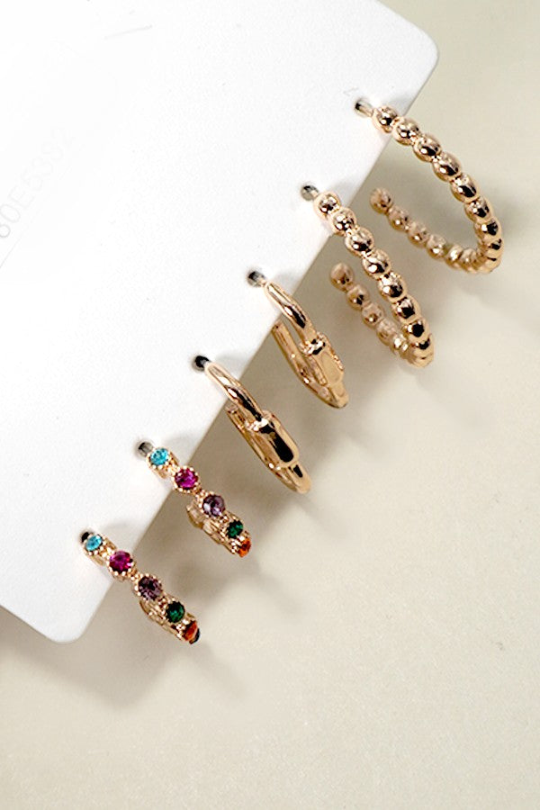 TRIO RHINESTONE BALL HUGGIE HOOP EARRINGS SET OF 3 | 80E5382