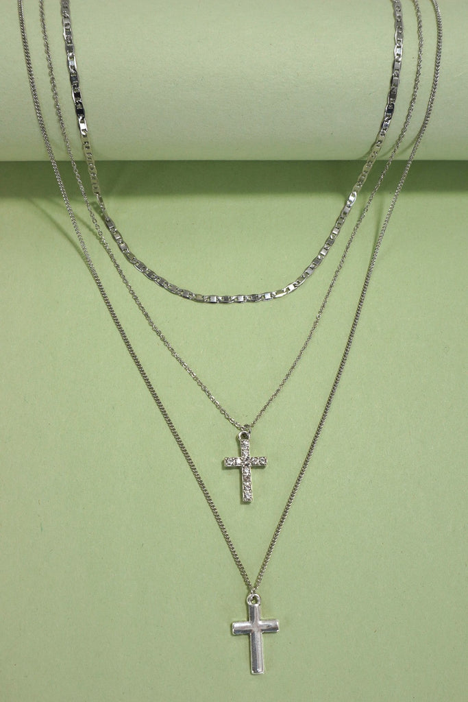 MULTI LAYER DOUBLE CROSS RHINESTONE NECKLACE | 80N1056