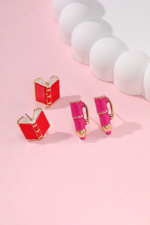 BACK TO SCHOOL TEACHER PENCIL BOOK EARRINGS | 40E327