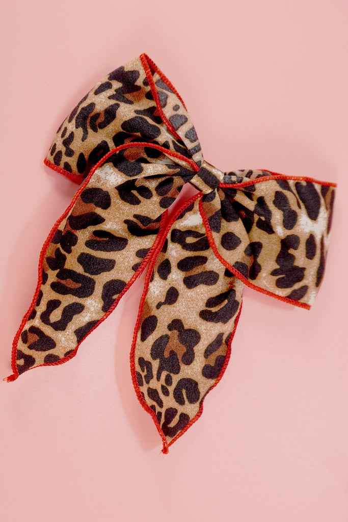 ANIMAL LEOPARD RED TRIM BOW HAIR CLIP | 40H860