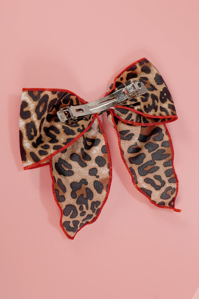 ANIMAL LEOPARD RED TRIM BOW HAIR CLIP | 40H860